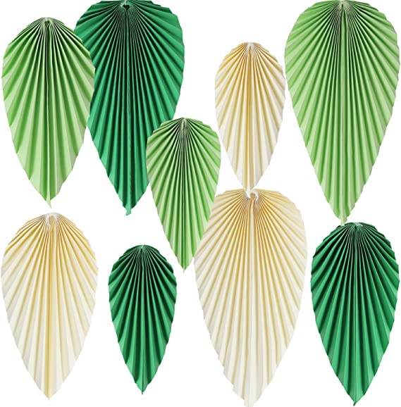 Paper Leaves Decorations for Wall Paper Fans Classroom Decoration Paper Leaves Backdrop Decor Paper Fans Decoration Hanging Paper Fans Green Leaves Wall Decor,Set of 9