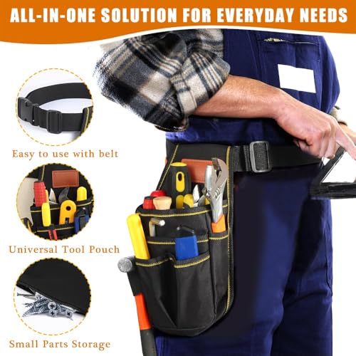 Universal Small Tool Pouch Tool Belts for Men, Small Tool Bag Electrician Tools Bag with Belt, Wear Resistant Tools Bel 12 Storage Ports Ideal for Electricians Mechanics Carpenters and More