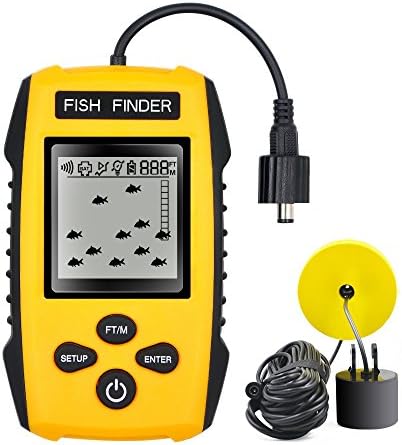 REXWAY Portable Fish Finder, Deeper Fishfinder with Wired Sonar Sensor Transducer and LCD Display, 100M(328ft) Range