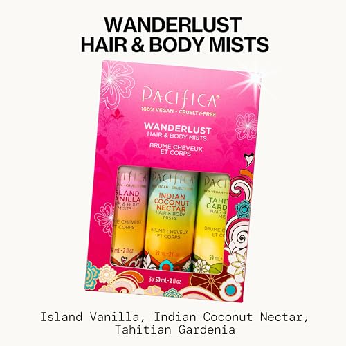 PACIFICA BEAUTY MINI FRAGRANCE SAMPLER, 3 ISLAND VANILLA SCENTS – HAIR PERFUME & BODY SPRAY GIFT SET, VEGAN & CRUELTY FREE