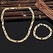 24k Yellow Gold Plated Mens Chain Bracelet Set of Figaro Chain Necklace Bracelet Set