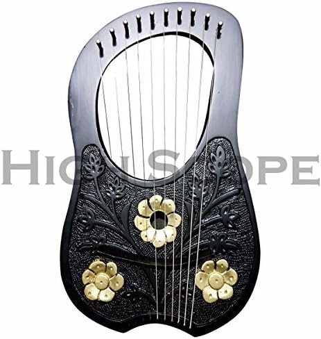Lyre Harp Black With 3 Gold Flower 10 metal strings with free bag and key 1 piece with fast delivery
