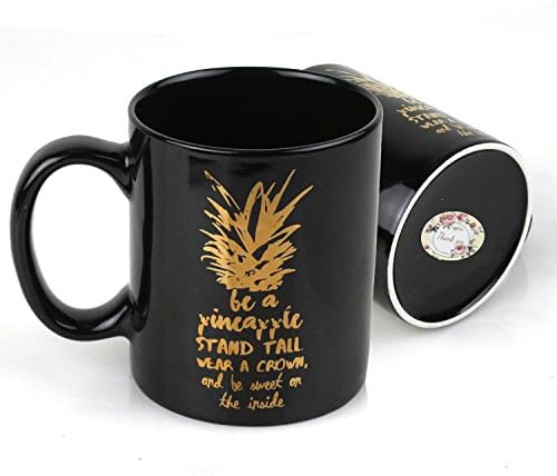 C-Handle Ceramic Coffee Mug With Printed Letters Quotes and Funny Patterns, Hot Cold Liquid 12oz Hand Coffee Cup For Men and Women Events Giftbox Wrap ( Pineapple D )