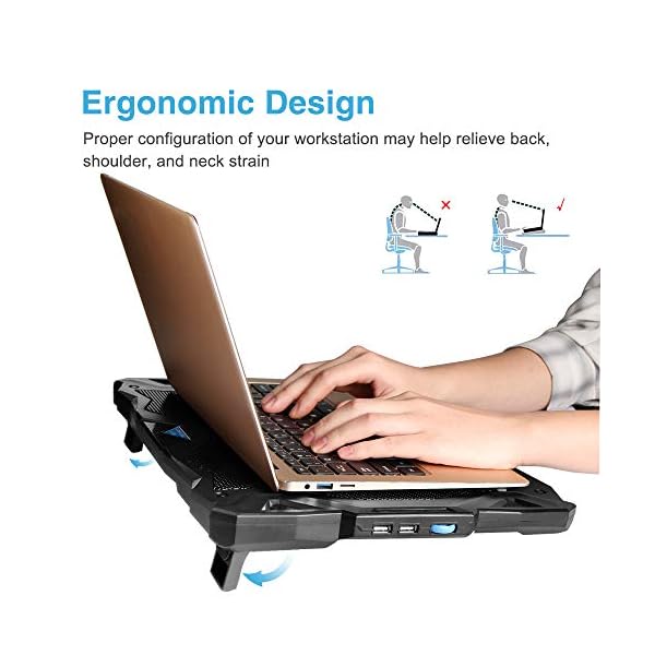 TECKNET-Laptop-and-Notebook-Cooling-Pad-With-5-Fans-at-1500-RPM-and-Blue-LED-Laptop-Cooler-fits-12-17 TECKNET Laptop Cooling Pads,Notebook Cooling Chill Mat With 5 Fans,Speed Adjustable,Extra USB Ports, Adustable Height…