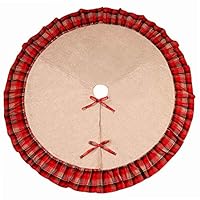 Sea Plan 48 Inch Christmas Tree Skirt Linen Round Plaid Ruffled Pleated Skirt Christmas Party Holiday Decorations