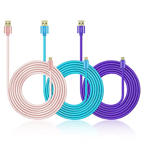 Micro USB Cable, 3 Pack 10Ft Nylon Braided Micro USB Data Charging Cord Cable Snob for Android Galaxy ,S7 S6 Edge S5 S4,, Motorola, Blackberry and more Smartphones Tablets