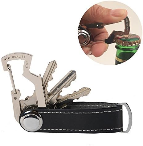 NEW QUALITY (2-in-1) Compact Key Holder - PU Leather - Pocket Smart Carabiner, Easy to Secure Your Keys and Open Beverages Using Bottle Opener Included