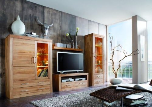 Wohnwand Anbauwand Wohnzimmer Kernbuche Massiv Amazon De Kuche Haushalt