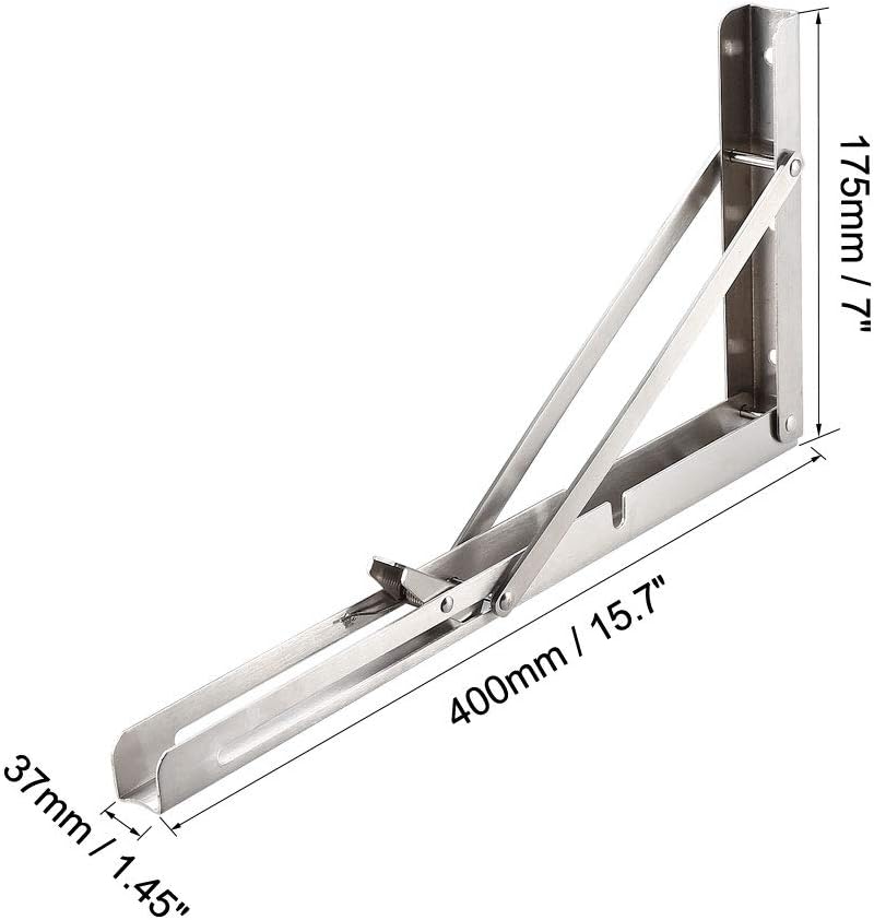 sourcing map Folding Bracket 16 inch 400mm for Shelf Table Desk Wall Mounted Support Collapsible Long Release Arm Space Saving Stainless Steel - Image 3