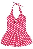 Wantdo Girl's Lovely One Piece Swimsuit Children Swimwear UV Protection Dress,Rose Red,14(age 7-8)