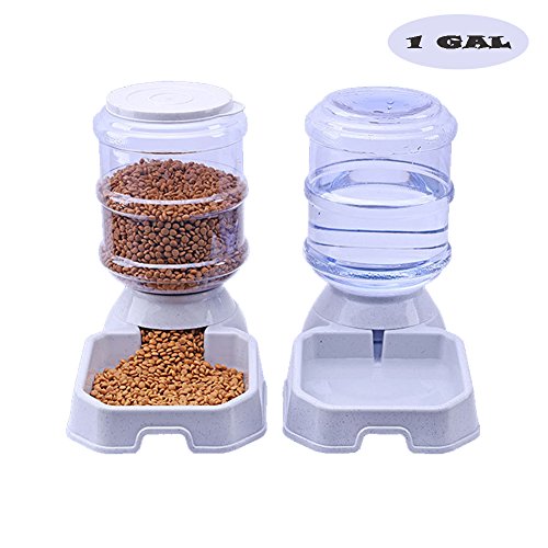 Septree Dog Water Dispenser,Automatic Cat Feeder,Dog Bowl Combo,Pet Dog Cat Waterer Feeder 1 Gal (Waterer+Feeder Gray)