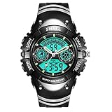 ELEOPTION Male Watches Waterproof With LED Digital Sports Digital Watch Dual Movt Calendar Chronograph And Rubber Band for Men Young Adult gifts (Black)