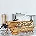 WELLAND Bamboo 2-Tier Dish Rack,19.5 x 12.5 x 9.5 inches Drying Full-Size Dinner Plates Folding Holder Utensil Drainer