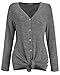 VOTEPRETTY Women's V-Neck Long Sleeves Button Down Tie Front Knot Casual Loose Shirt Tops(Gray,M)