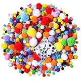 Acerich 1400 Pieces Assorted Pom Poms, Including 1100 Pcs Multicolor Pom Pom Balls Art Crafts, 4 Sizes Wiggle Googly Eyes, 200 Pcs Glitter Pompoms for DIY Creative Decorations (1400 Pcs(Multicolor1))