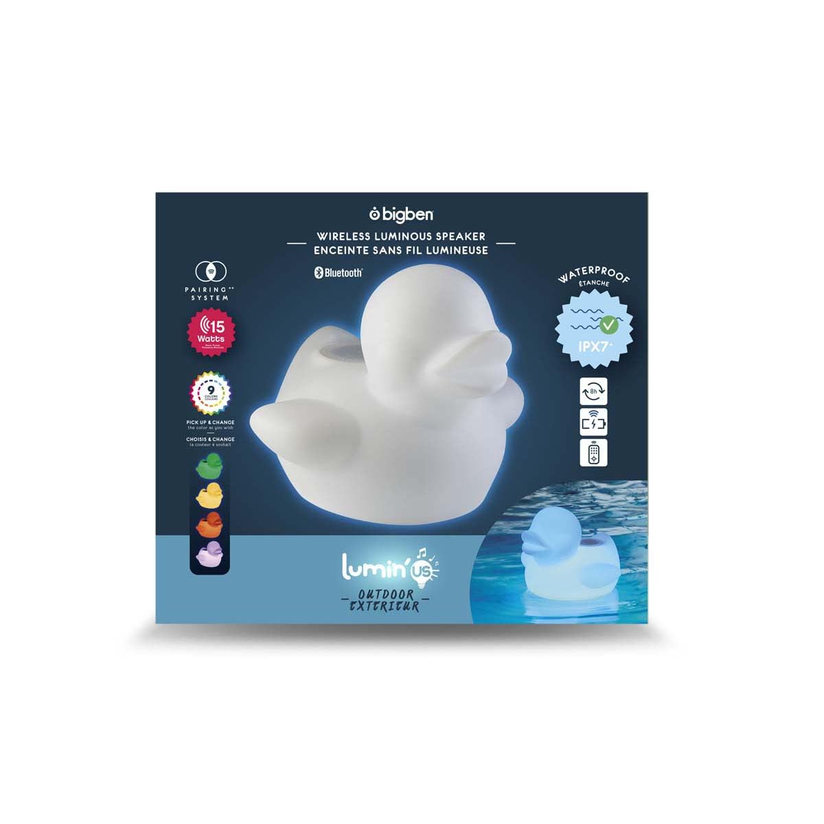 Bigben Sound BTLSDUCK Wireless Luminous Portable Duck Speaker 15 W USB Port 3.5 mm Jack Bluetooth Waterproof White