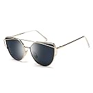 Joopin Women Metal Polarized Cat Eye Sunglasses Flat Lens Coating Sunglasses