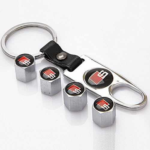 eXeAuto Silver Tire Valve Stem Air Caps Cover and Keychain Combo Set for Audi Sline