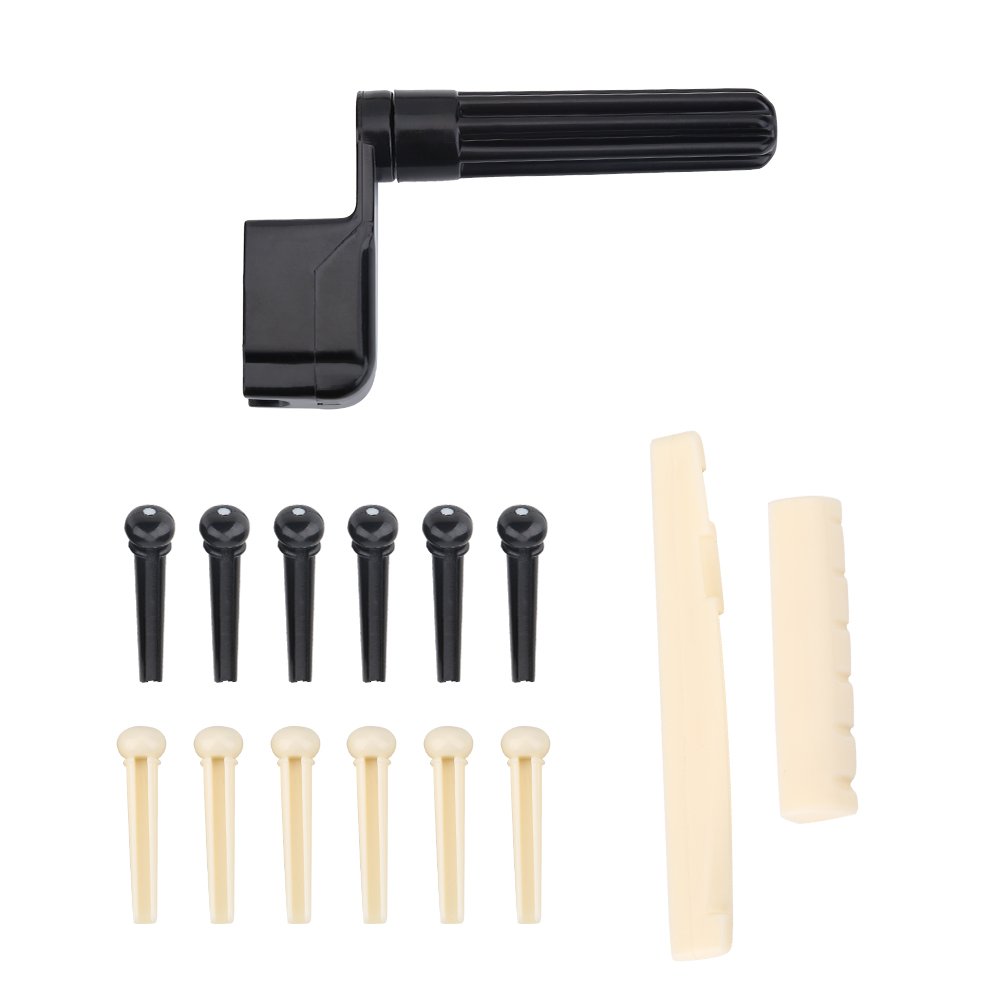 Bnineteenteam 1 Set of Replacement Parts, Bridge Pins, Upper Nut and Bottom Saddle for Acoustic Folk Guitar Musical Instrument Accessories