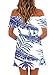 Gemijack Womens Hawaiian Dresses Off The Shoulder Floral Short Sleeve Strapless Summer Beach Dress Royal Blue