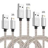 SPEATE,iPhone Charger Cables,3Pack 3FT 6FT 10FT Extra Long Nylon Braid Lightning Cord Charger Cable Compatible with iPhone X 8 7/ 7 Plus/6/6s/6 plus/6s plus/ 5s/5c,iPad, iPod and More (Gold+Gray)