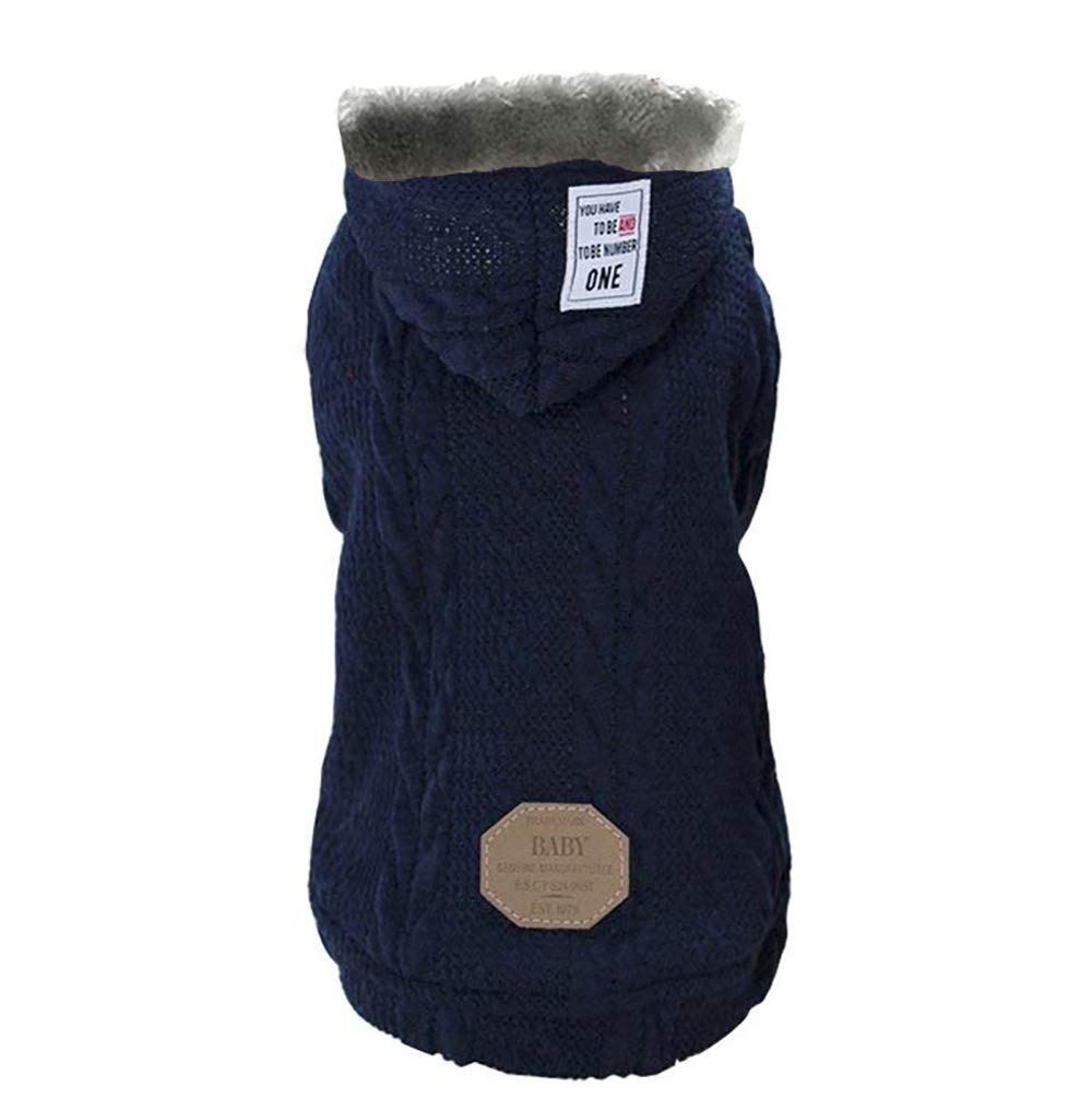 Rdc Pet Clothes Woolen Sweater with Cap Winter Warm Turtleneck Sweater Hoodies Jumper for Small Dog Medium Dog Cat (M, Classic-Blue)