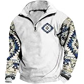 DMOYALA Western Aztec Cowboy Sweatshirts Men 2024 Ethnic Western Hoodies Casual Long Sleeve Half Zip Aztec Country Pullover