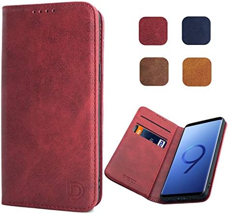 D DESSVON Samsung Galaxy S9 Wallet Case Red for Women, Galaxy S9 Leather Case, [Strong Magnetic No Buckle] Phone Case with Credit Card Slots, Business Style Protective Case Compatible Galaxy S9