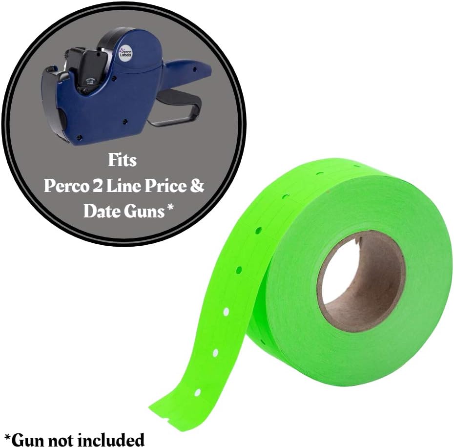 Fluorescent Green Perco Labels for Perco 2 Line Labeler Gun - 1 Sleeve, 6, 000 Labels - with Bonus Ink Roll : Office Products