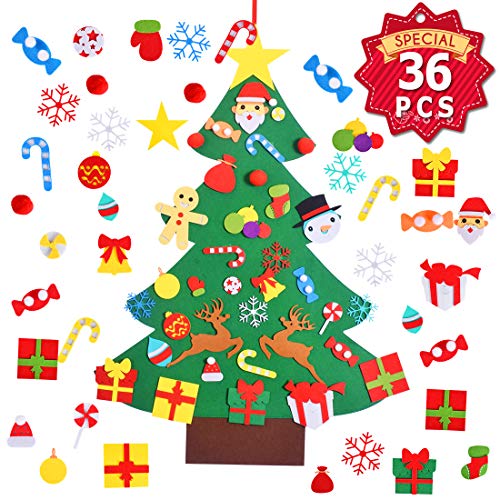 Max Fun DIY Felt Christmas Tree Set 3.2Ft with 41 Ornaments for Kids Toddlers Home Wall Hanging Felt Christmas Craft Kits Xmas Decoration Party Supplies - Thumbnail 7