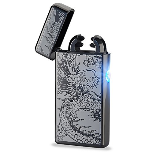 Pard Black Dragon Windproof Cross Arc Lighter, USB Rechargeable Flameless Electronic Pulse Arc Cigarette Lighter, Black