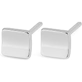 Rhodium on Sterling Silver Mini Bent Concaved Cube Square Stud Earrings Unisex