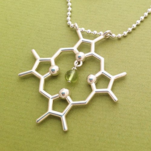 Chlorophyll Porphyrin Molecule Necklace in sterling silver with peridot
