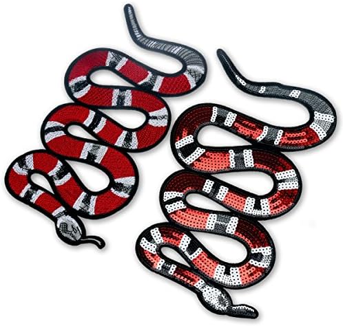Yaafee 2pcs Patches Decoration clothing, Embroidered and Sequined Snakes Patch in Different Material, DIY Clothes Patches Stickers, Patches Clothes Accessories for T-shirt Jeans Clothing Bags, Shoes