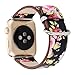 YuKing Flower Design Strap for Apple Watch,Soft PU Leather Floral Printed Style Watch Band 38mm 42mm Strap Wrist Band for iWatch Smart Fitness Watch Series 3 2 1 Version (Black+ Pink 38mm)
