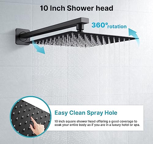 Namuoto Black Shower Systems, Complete Shower Set with Built-in Mixer, Square Rain Shower, 24.5 x 24.5 cm