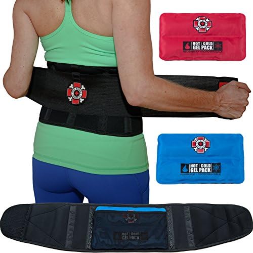 Back Support Belt &amp; Lower Back Brace by Old Bones Therapy : Back Pain Relief for Sciatica, Scoliosis, Herniated Disc &amp; Degenerative Disc Disease. Includes 1 Back Brace + 2 Ice Heat Packs