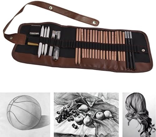 29 Pieces Sketch &amp; Drawing Pencils Set - Includes Pencil, Charcoal Pen, Paper Erasable Pen, 4B Eraser, Plastic Rubber, Utility Knife, Pencil Extender and Pencil Bag