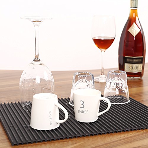 Miusco Silicone Dish Drying Mat, Grey 15" x 11", Fast Drying, Non-slip, Heat Resistant, for Dishwasher Safe.