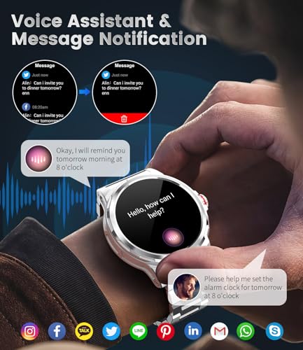 Men's Smart Watch with Bluetooth Call,1.43''Amoled/3 Straps Silver | Men's Smartwatch with IP68 Waterproof, 110 + Sports Modes/Heart Rate Monitor/Sleep Bracelet Activity Android iOS