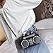 Rebecca Women Retro Radio Shape Crossbody Bag PU Leather Vintage Top Handle Handbag Purse (Black)
