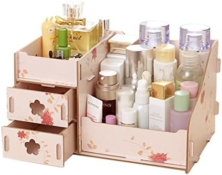 Aboqueen Cosmetic Organiser Makeup Storage Box with Drawers for Bathroom/Bedroom Desktop Wooden Brush Holder Case(25cmx16cmx13.5cm,White)