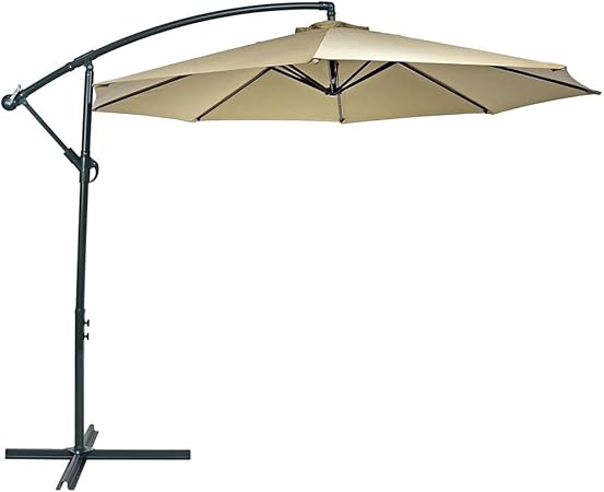 Sunnydaze 10 Foot Outdoor Offset Patio Umbrella With Cantilever Crank And Cross Base Polyester Canopy And Gray Powder Coated Steel Pole And Ribs Beige Sunnydaze Decor Amazon Ca Patio Lawn Garden