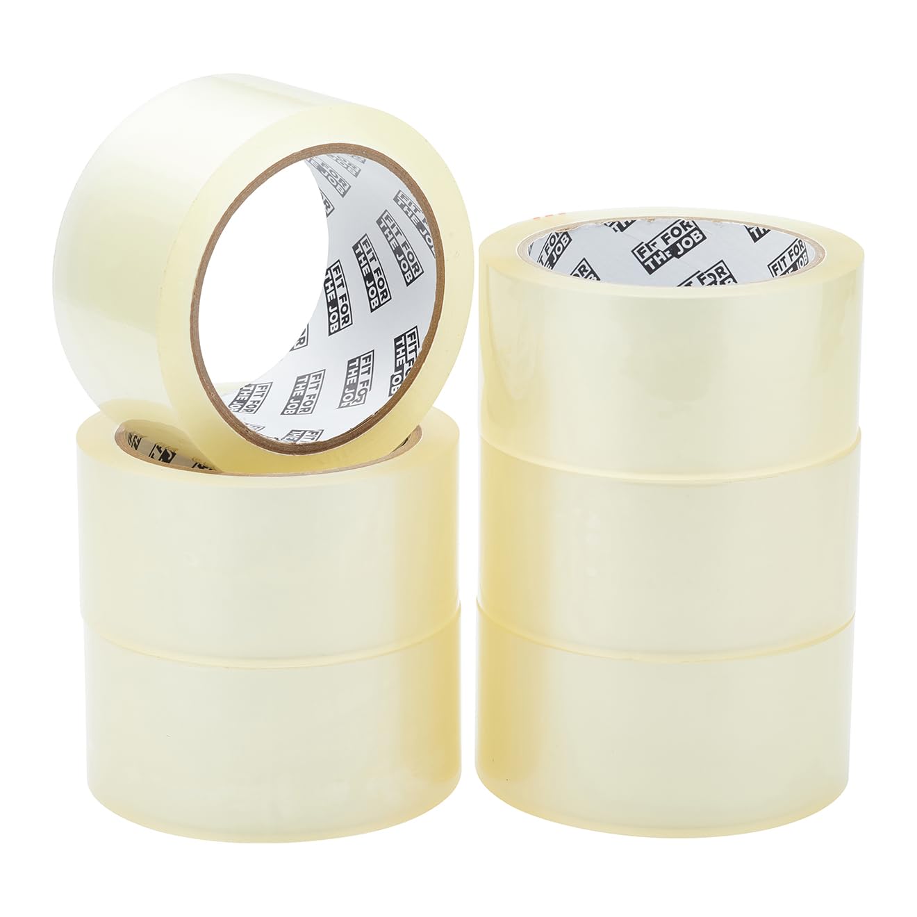Fit For The Job Parcel Tape - Heavy-Duty Clear Tape for Packing Boxes, 48mm x 66m, 6 Rolls - Low Noise General Purpose Packing, Secure Sticky Seal, Perfect for Moving House