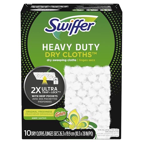 SWIFFER SWEEP + MOP, DRY PADS REFILL, FLOOR CLEANER FOR DIRT, DUST, HAIR, CLEANING CLOTHS FOR MOPPING HOME, BATHROOM, KITCHEN, ALL PURPOSE MULTI-SURFACE FLOOR WIPES, HEAVY DUTY, GAIN, 40CT