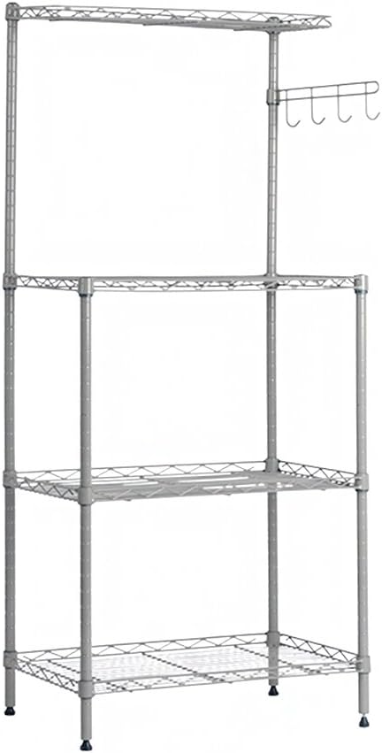 LANGRIA 3 Tier Microwave Stand Storage Rack, Kitchen Wire Shelving Microwave Oven Baker’s Rack with Spice Rack Organizer, Silver Grey - Standing Baker's Racks