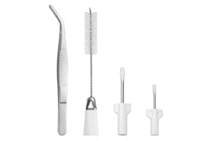 FIKLOTA 4-Piece Sewing Machine Cleaning Repair Tool Kit Includes Tweezers, Double Headed Lint Brush, Screwdrivers for Repair Overlock, Serger Service and More Sewing Machines