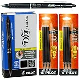 Pilot Frixion Clicker Erasable Black Gel Ink Pens, 12 Pens with 2 Packs of Refills