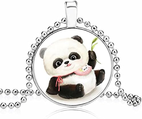 Lovely Baby Panda Pendant Necklaces - Handcrafted Baby Panda Eat Bamboo Animal Necklace for Panda Lovers
