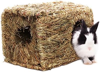 Hkim Rabbit Grass House, Natural Safe Hideaway Durable Chew Toy Mat Bed for Bunny/Hamster/Chinchillas/Guinea pigs/Ferret/Small Pets (Home)